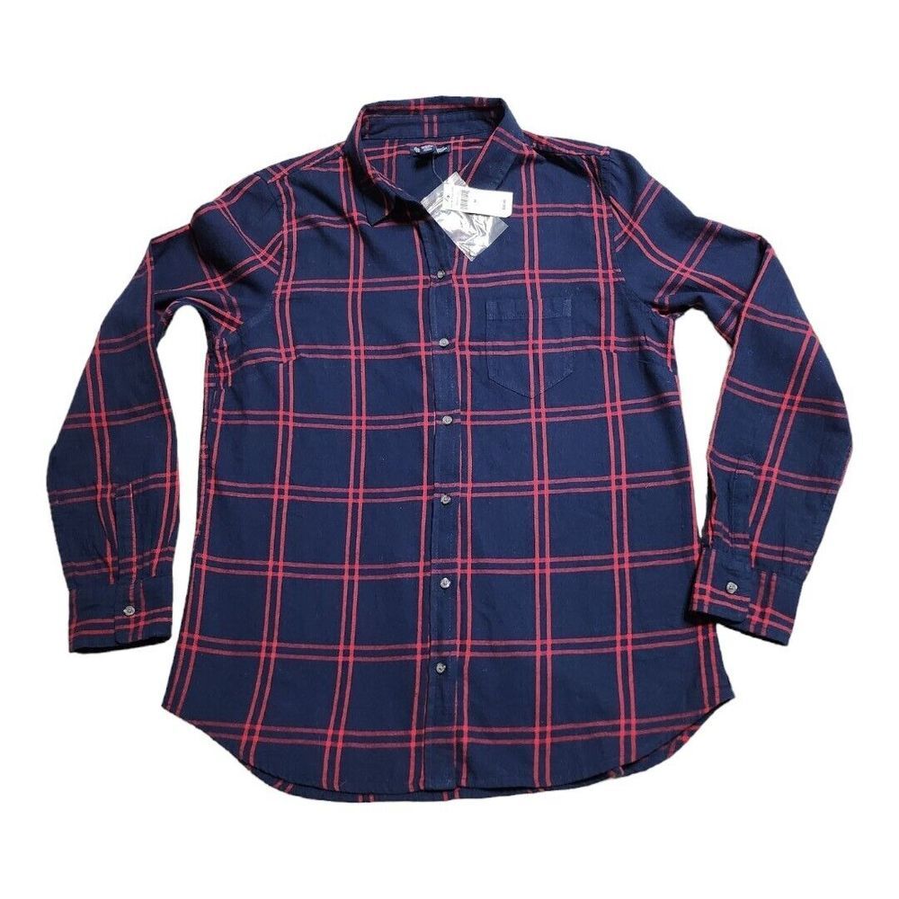 NWT Gap Women's Boyfriend‎ Fit 100% Cotton Medium Button-Up Red Blue Plaid Top